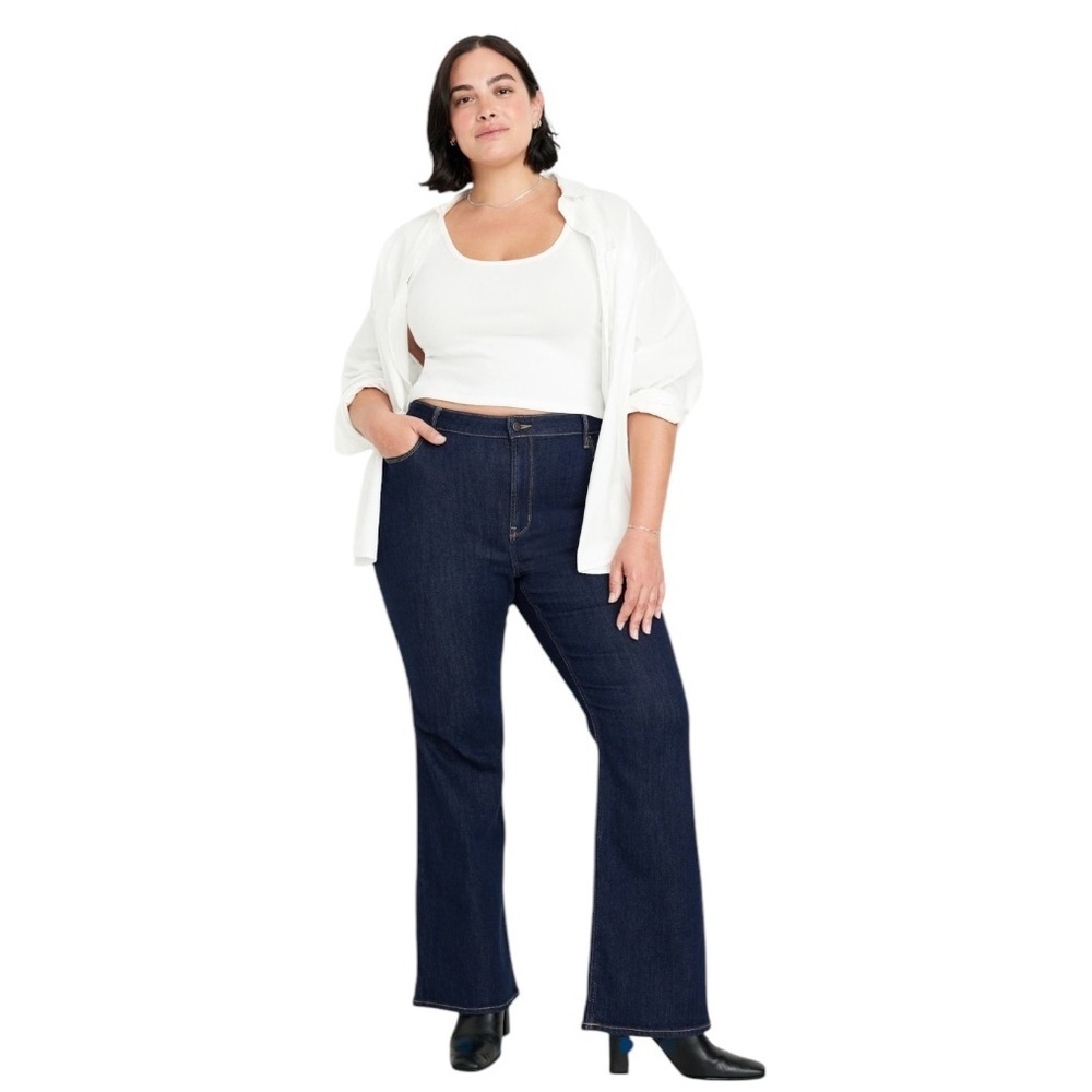 NWT Old Navy Plus Sz 30 (US 5X) High Rise Flare Blue Jeans In Dark Wash